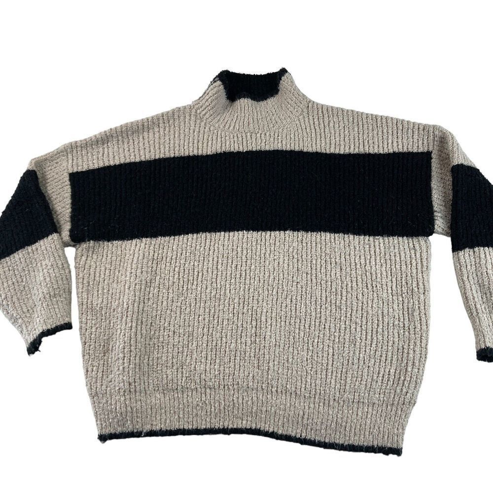 Boehme Beige Black Size M Colorblock Chunky Knit‎ Sweater Wool Blend Women's
